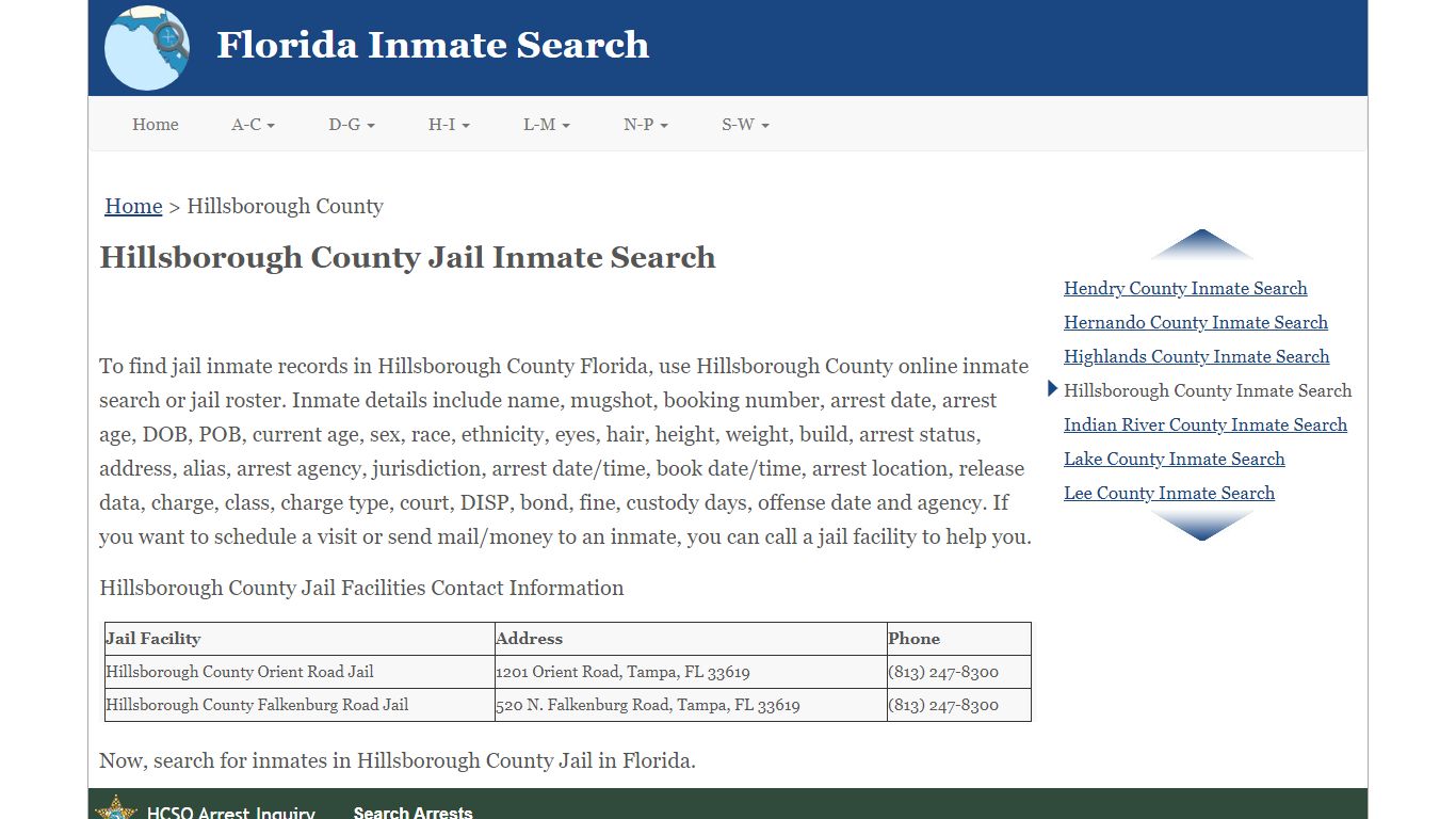 Hillsborough County FL Jail Inmate Search