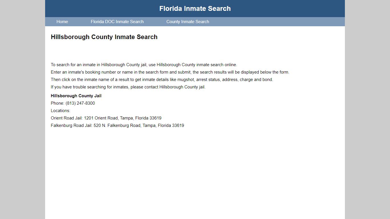 Hillsborough County Jail Inmate Search